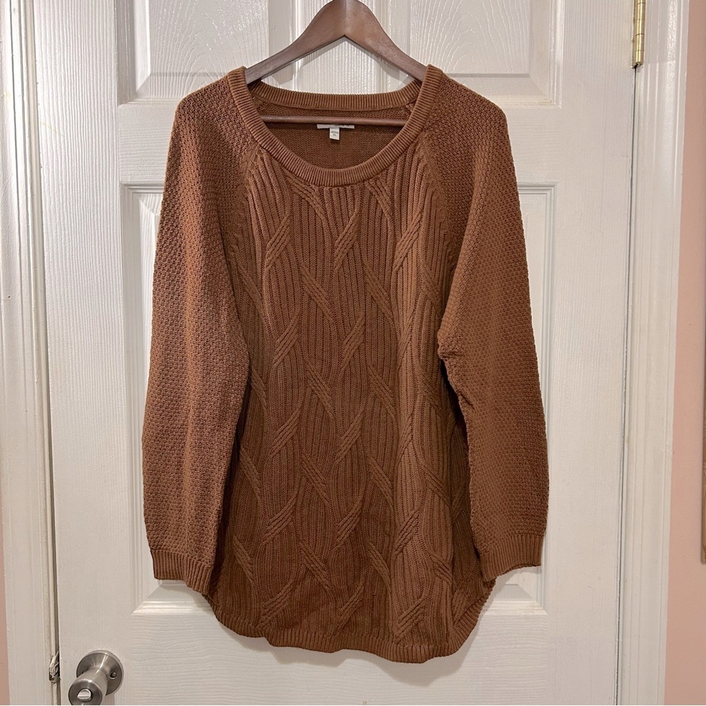 Sonoma Cable Knit Sweater Women's Drop Split Hem Brown Size XL